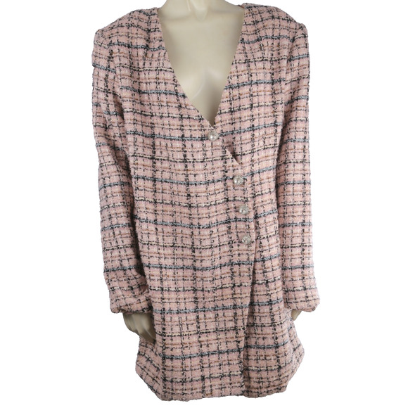 Lovers & Friends Kinsley Pink Tweed Mini Dress Long Sleeves Chic Women’s Size XL - Picture 1 of 10